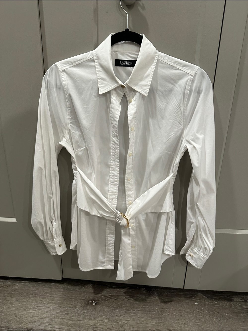 Lauren Ralph Lauren White Tie-Waist Button-Down Shirt - Picture 2 of 7